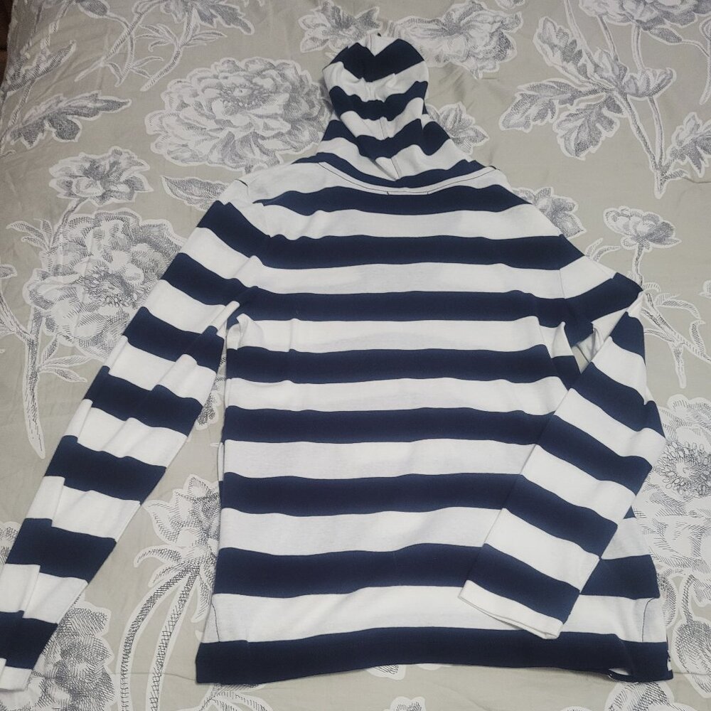 Chaps Navy & White Striped Cotton Pullover Hoodie w/Kangaroo Pockets Medium - Picture 8 of 8